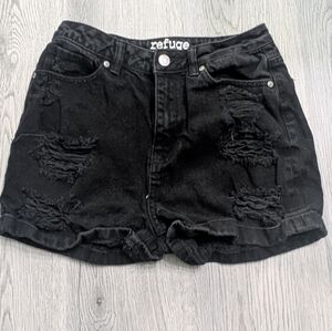 Refuge Black Destroyed Denim Mom Shorts Size 5 Grunge Alt Festival